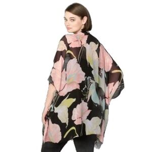 Avenue Floral Open Front Sheer Chiffon Kimono, Multicolor size OS